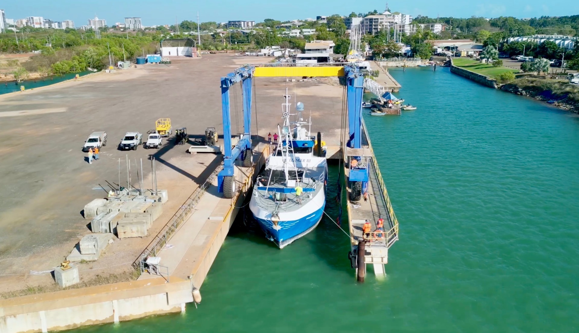 Travel lift and hardstand working area at the Frances Bay marine facility, Darwin