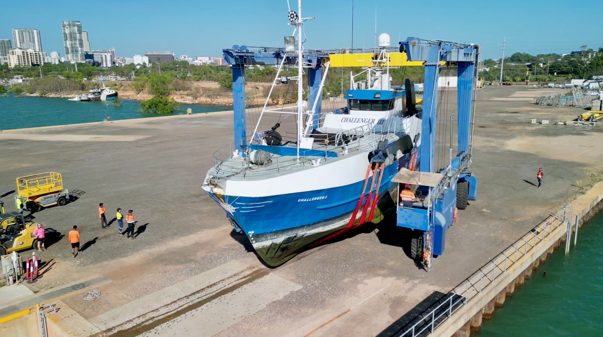 Commercial vessel alongside the lift dock at the Frances Bay facility in Darwin