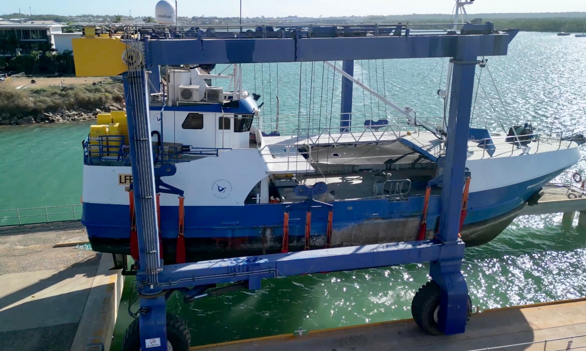 Vessel on the hardstand with works underway at the Frances Bay facility, Darwin